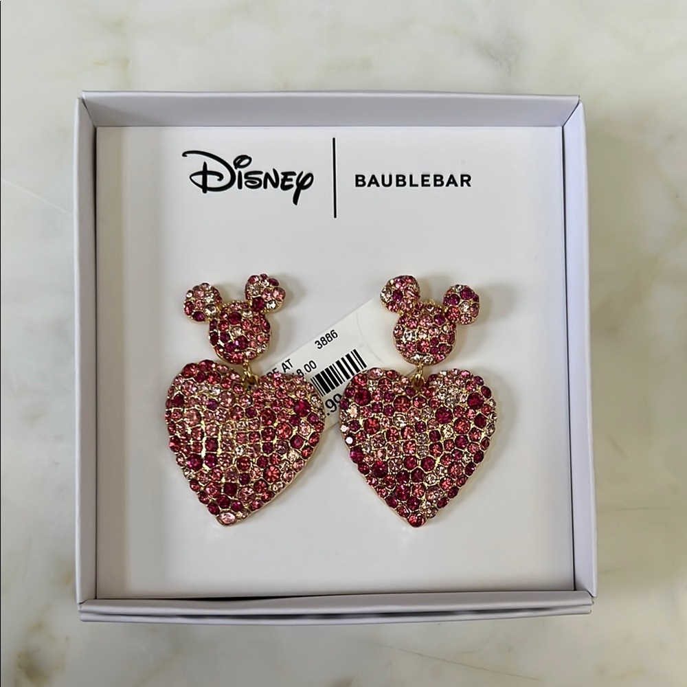 Disney BaubleBar Pink ombré Mickey Heart Earrings Valentine’s Day